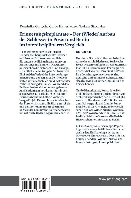 Produktbild: Erinnerungsimplantate &ndash; Der (Wieder-)Aufbau der Schl&ouml;sser in Posen und Berlin im interdisziplin&auml;ren Vergleich