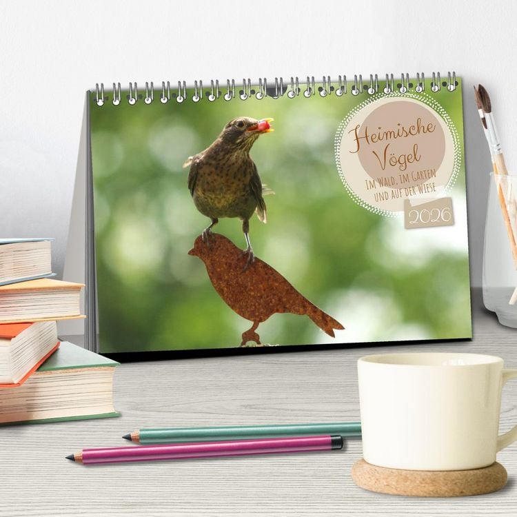 Produktbild: Heimische V&ouml;gel - Im Wald, im Garten und auf der Wiese (Tischkalender 2026 DIN A5 quer), CALVENDO Monatskalender