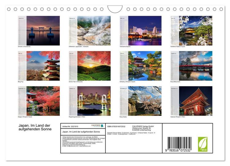 Produktbild: Japan. Im Land der aufgehenden Sonne (Wandkalender 2026 DIN A4 quer), CALVENDO Monatskalender