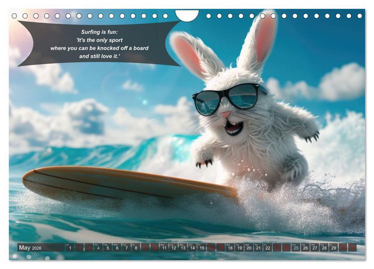 Produktbild: A year of fun with surfing animals (Wall Calendar 2026 DIN A4 landscape), CALVENDO 12 Month Wall Calendar