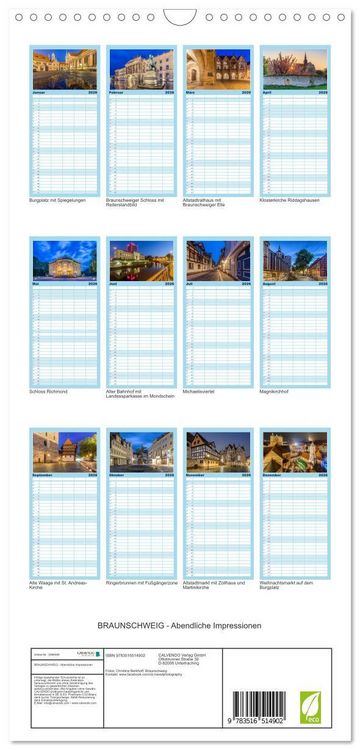 Produktbild: Familienplaner 2026 - BRAUNSCHWEIG - Abendliche Impressionen mit 5 Spalten (Wandkalender, 21 x 45 cm) CALVENDO