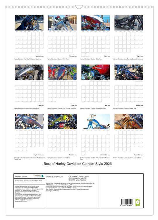 Produktbild: Best of Harley-Davidson Custom-Style 2026 (Wandkalender 2026 DIN A2 hoch), CALVENDO Monatskalender