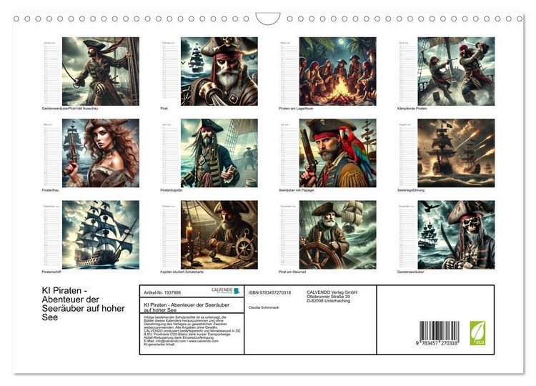 Produktbild: KI Piraten - Abenteuer der Seer&auml;uber auf hoher See (Wandkalender 2026 DIN A3 quer), CALVENDO Monatskalender