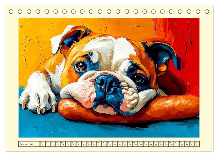 Produktbild: Bulldoggen. Bunter Hundespa&szlig; im &Ouml;lbilder-Stil (Tischkalender 2026 DIN A5 quer), CALVENDO Monatskalender