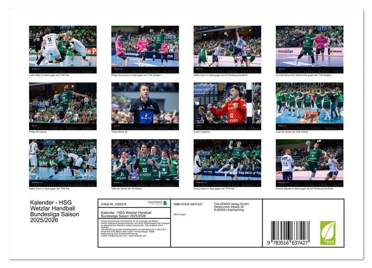 Produktbild: Kalender - HSG Wetzlar Handball Bundesliga Saison 2025/2026 (Wandkalender 2026 DIN A4 quer), CALVENDO Monatskalender
