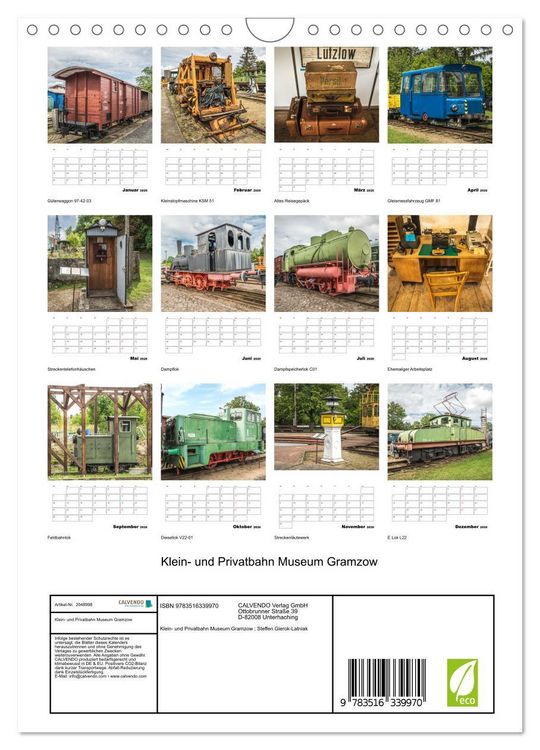 Produktbild: Klein- und Privatbahn Museum Gramzow (Wandkalender 2026 DIN A4 hoch), CALVENDO Monatskalender