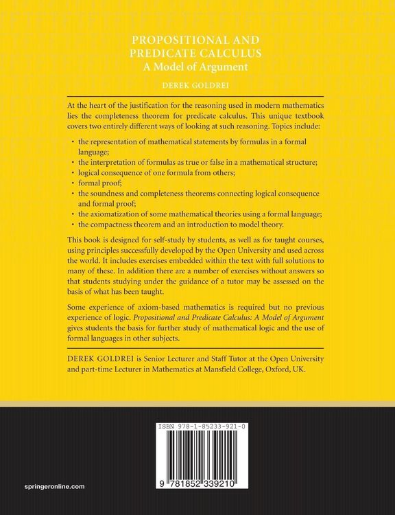 Produktbild: Propositional and Predicate Calculus: A Model of Argument