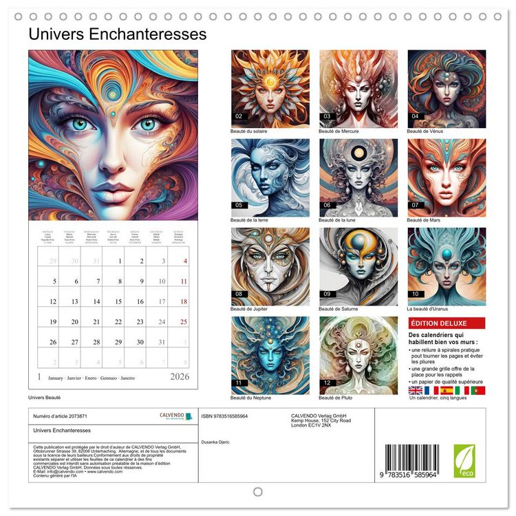 Produktbild: Univers Enchanteresses (Calendrier mural carr&eacute; 2026 30x30 cm) Calendrier double avec une page pour vos prises de notes