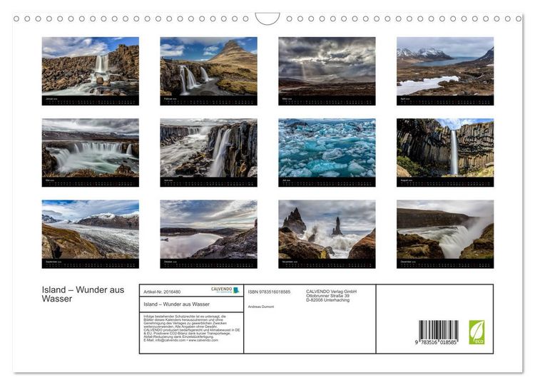 Produktbild: Island &ndash; Wunder aus Wasser (Wandkalender 2026 DIN A3 quer), CALVENDO Monatskalender