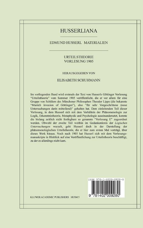 Produktbild: Urteilstheorie Vorlesung 1905