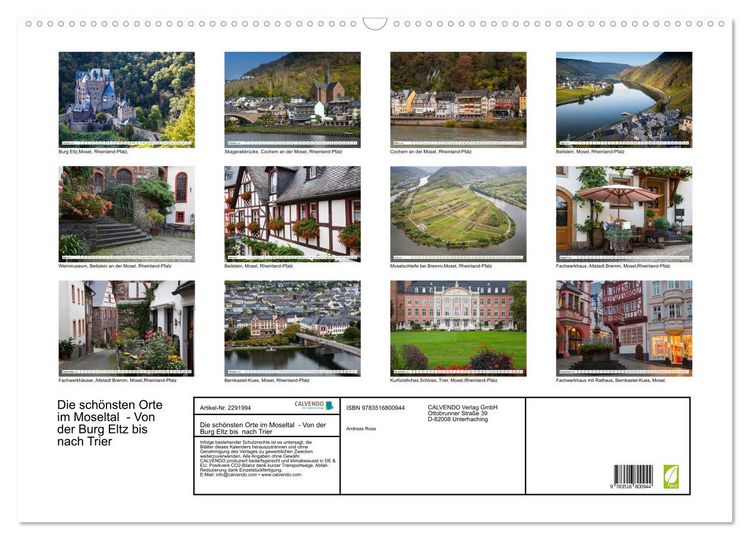 Produktbild: Die sch&ouml;nsten Orte im Moseltal - Von der Burg Eltz bis nach Trier (Wandkalender 2027 DIN A2 quer), CALVENDO Monatskalender