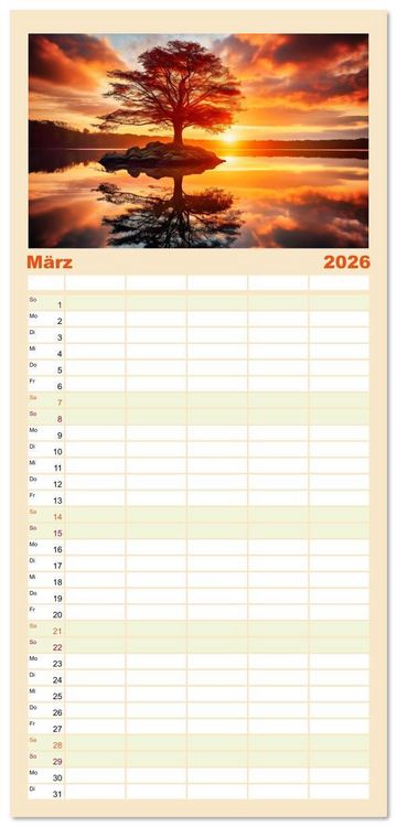 Produktbild: Familienplaner 2026 - Faszination Spiegelung - in der Natur mit 5 Spalten (Wandkalender, 21 x 45 cm) CALVENDO