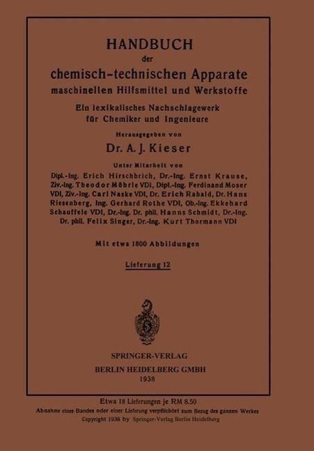 Produktbild: Handbuch der chemisch-technischen Apparate maschinellen Hilfsmittel und Werkstoffe