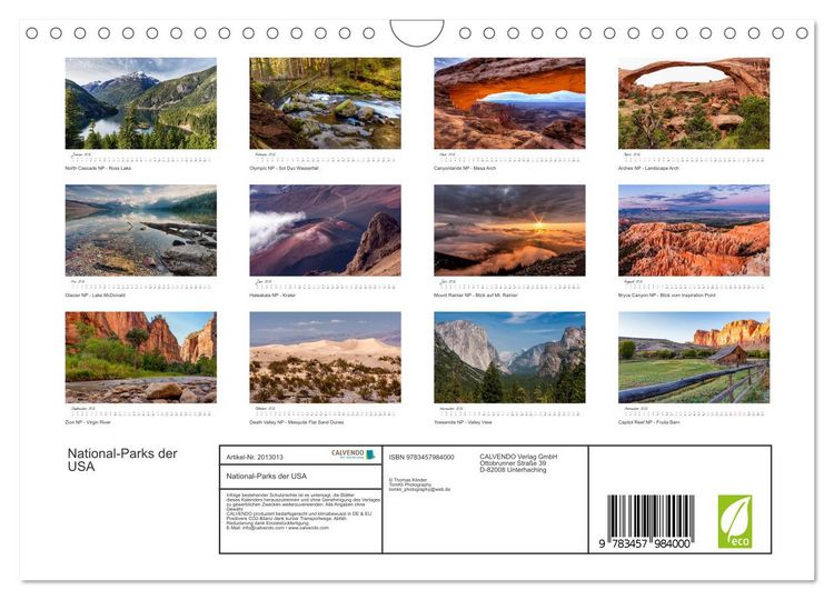 Produktbild: National-Parks der USA (Wandkalender 2026 DIN A4 quer), CALVENDO Monatskalender