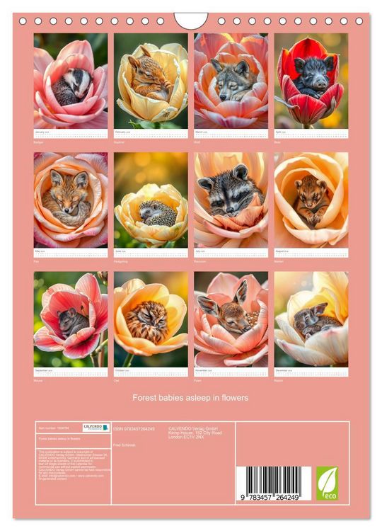 Produktbild: Forest babies asleep in flowers (Wall Calendar 2026 DIN A4 portrait), CALVENDO 12 Month Wall Calendar
