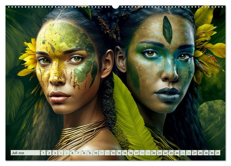 Produktbild: Exotische Frauenportraits im Dschungel (Wandkalender 2026 DIN A2 quer), CALVENDO Monatskalender