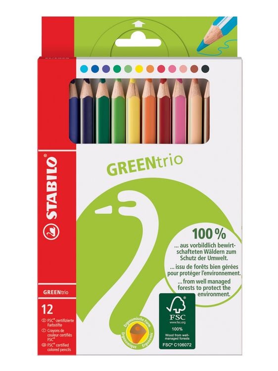 Produktbild: STABILO Umweltfreundlicher Dreikant-Buntstift -   GREENtrio - 12er Pack - mit 12 verschiedenen Farben