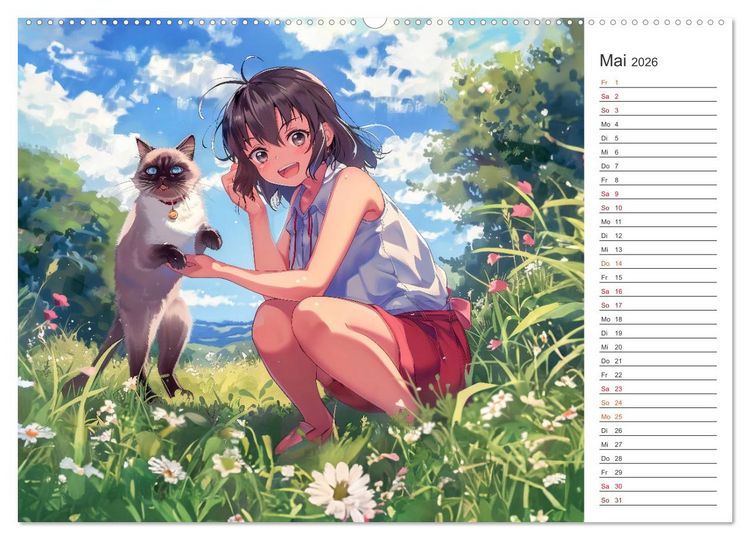 Produktbild: Anime-Freunde - Terminplaner mit niedlichen Tierfreundschaften (hochwertiger Premium Wandkalender 2026 DIN A2 quer), Kunstdruck in Hochglanz