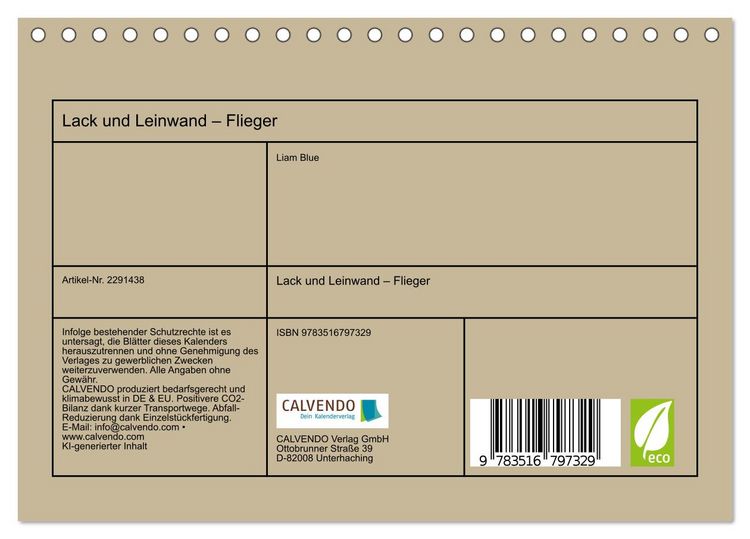 Produktbild: Lack und Leinwand &ndash; Flieger (Tischkalender 2027 DIN A5 quer), CALVENDO Monatskalender
