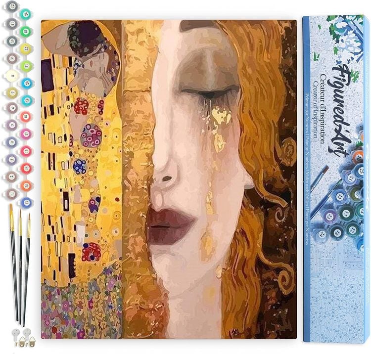 Produktbild: FiguredArt PN2088 - Malen nach Zahlen, Gustav Klimt, Leinwand 40x50cm ohne Rahmen, Malset, Paint by Numbers