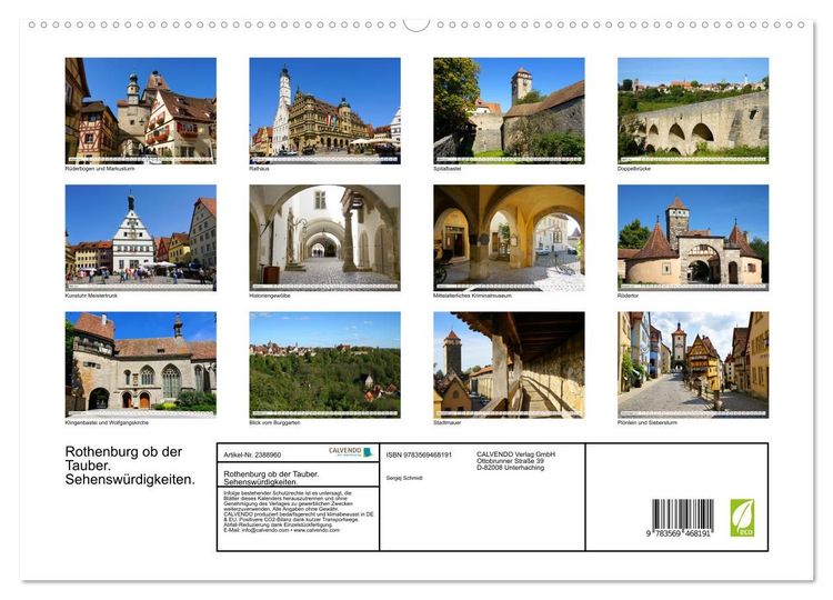 Produktbild: Rothenburg ob der Tauber. Sehensw&uuml;rdigkeiten. (hochwertiger Premium Wandkalender 2027 DIN A2 quer), Kunstdruck in Hochglanz