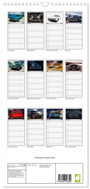 Produktbild: Familienplaner 2026 - American Classic Cars mit 5 Spalten (Wandkalender, 21 x 45 cm) CALVENDO