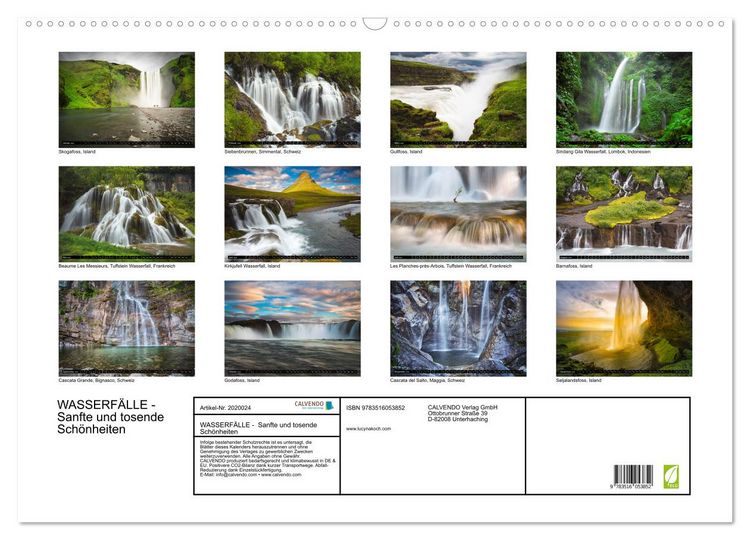 Produktbild: WASSERF&Auml;LLE - Sanfte und tosende Sch&ouml;nheiten (Wandkalender 2026 DIN A2 quer), CALVENDO Monatskalender