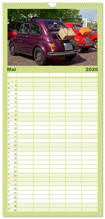 Produktbild: Familienplaner 2026 - Cinquecento Der kleine Italiener - 60 Jahre zeitloses Kultobjekt mit 5 Spalten (Wandkalender, 21 x 45 cm) CALVENDO