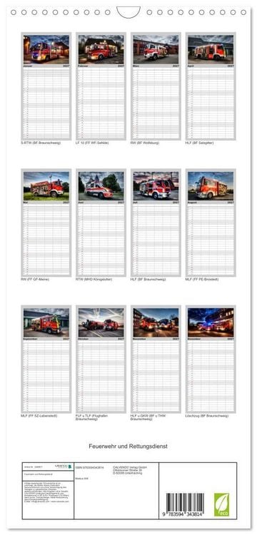 Produktbild: Familienplaner 2027 - Feuerwehr und Rettungsdienst mit 5 Spalten (Wandkalender, 21 x 45 cm) CALVENDO