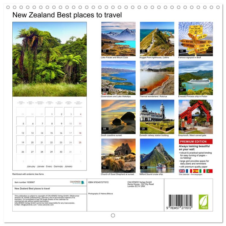 Produktbild: New Zealand Best places to travel (Wall Calendar 2026 12 &times; 12 Inch) CALVENDO 12 Month Wall Calendar