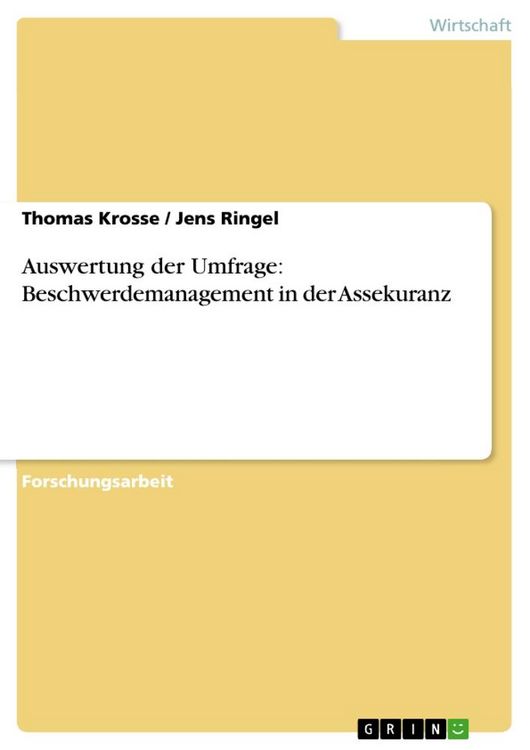 Produktbild: Auswertung der Umfrage: Beschwerdemanagement in der Assekuranz