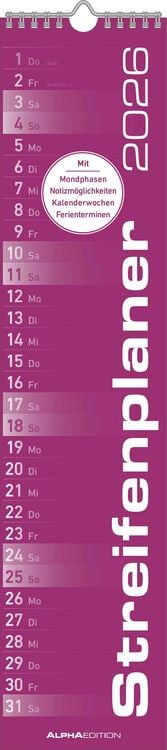 Bild vom Artikel Streifenplaner PINK 2026 - Streifenkalender - Wandplaner - Küchen-Kalender - 11,3x49,5 vom Autor Alpha Edition