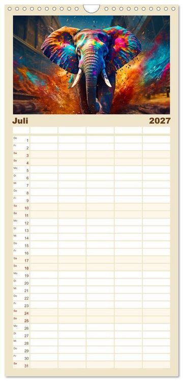 Produktbild: Familienplaner 2027 - Farbsplash in der Tierwelt mit 5 Spalten (Wandkalender, 21 x 45 cm) CALVENDO