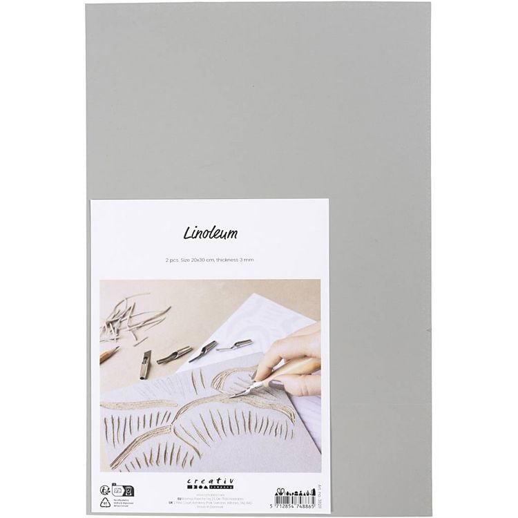 Produktbild: Creativ Company Linoleum, Gr&ouml;&szlig;e 20x30 cm, Dicke 3 mm, Grau, 2 Stk