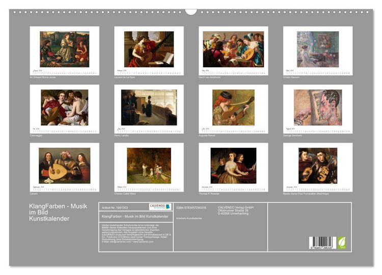 Produktbild: KlangFarben - Musik im Bild Kunstkalender (Wandkalender 2026 DIN A2 quer), CALVENDO Monatskalender