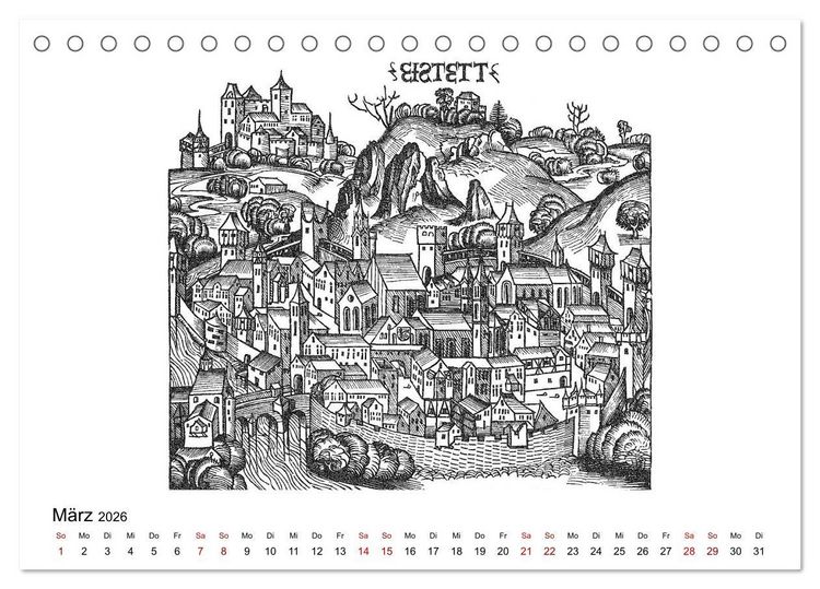 Produktbild: Schedelsche Weltchronik Deutsche St&auml;dte 1493 (Tischkalender 2026 DIN A5 quer), CALVENDO Monatskalender