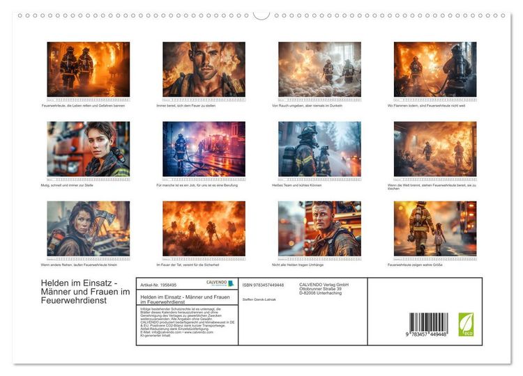 Produktbild: Helden im Einsatz - M&auml;nner und Frauen im Feuerwehrdienst (hochwertiger Premium Wandkalender 2026 DIN A2 quer), Kunstdruck in Hochglanz