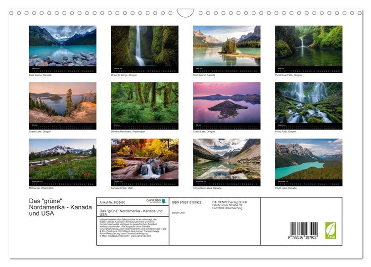 Produktbild: Das "gr&uuml;ne" Nordamerika - Kanada und USA (Wandkalender 2026 DIN A3 quer), CALVENDO Monatskalender