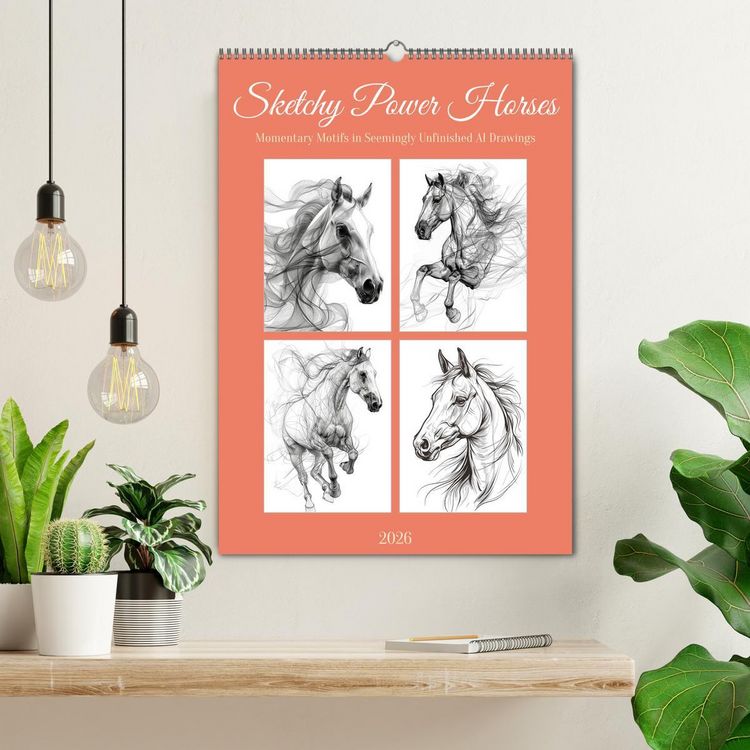 Produktbild: Sketchy Power Horses (Wall Calendar 2026 DIN A2 portrait), CALVENDO 12 Month Wall Calendar