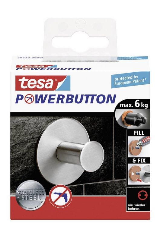 Produktbild: tesa POWERBUTTON Classic Klebehaken (&Oslash; x H) 50 mm x 31 mm Metall Inhalt: 1 St.