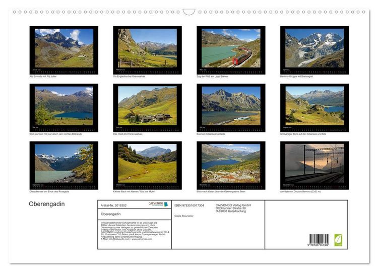 Produktbild: Oberengadin (Wandkalender 2026 DIN A2 quer), CALVENDO Monatskalender