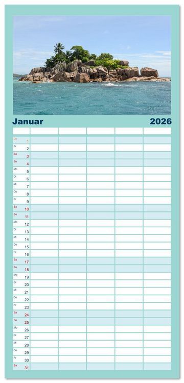 Produktbild: Familienplaner 2026 - Seychellen - unterwegs mit Julia Hahn mit 5 Spalten (Wandkalender, 21 x 45 cm) CALVENDO