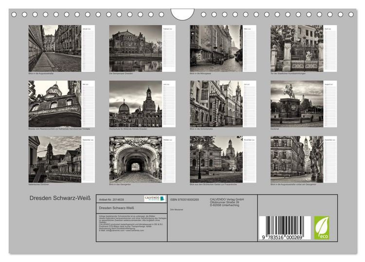 Produktbild: Dresden Schwarz-Wei&szlig; (Wandkalender 2026 DIN A4 quer), CALVENDO Monatskalender