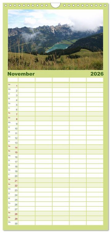Produktbild: Familienplaner 2026 - Bergerlebnisse im Tannheimer Tal mit 5 Spalten (Wandkalender, 21 x 45 cm) CALVENDO