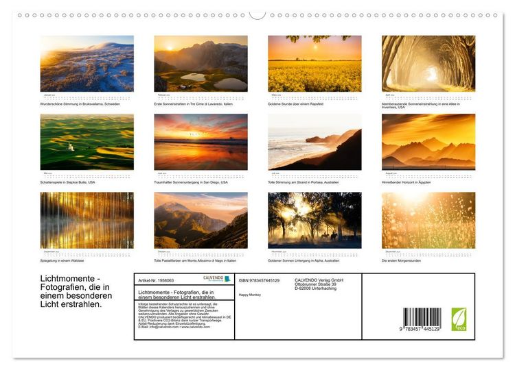 Produktbild: Lichtmomente - Fotografien, die in einem besonderen Licht erstrahlen. (hochwertiger Premium Wandkalender 2026 DIN A2 quer), Kunstdruck in Hochglanz