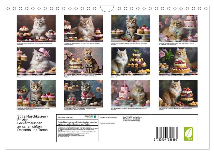Produktbild: S&uuml;&szlig;e Naschkatzen - Pelzige Leckerm&auml;ulchen zwischen s&uuml;&szlig;en Desserts und Torten (Wandkalender 2026 DIN A4 quer), CALVENDO Monatskalender