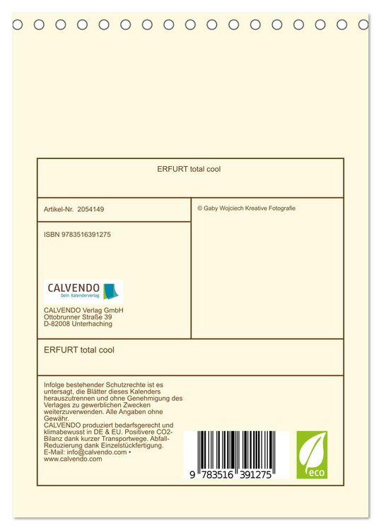 Produktbild: ERFURT total cool (Tischkalender 2026 DIN A5 hoch), CALVENDO Monatskalender