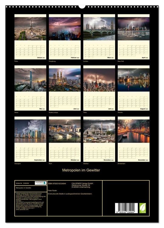 Produktbild: Metropolen im Gewitter (hochwertiger Premium Wandkalender 2026 DIN A2 hoch), Kunstdruck in Hochglanz
