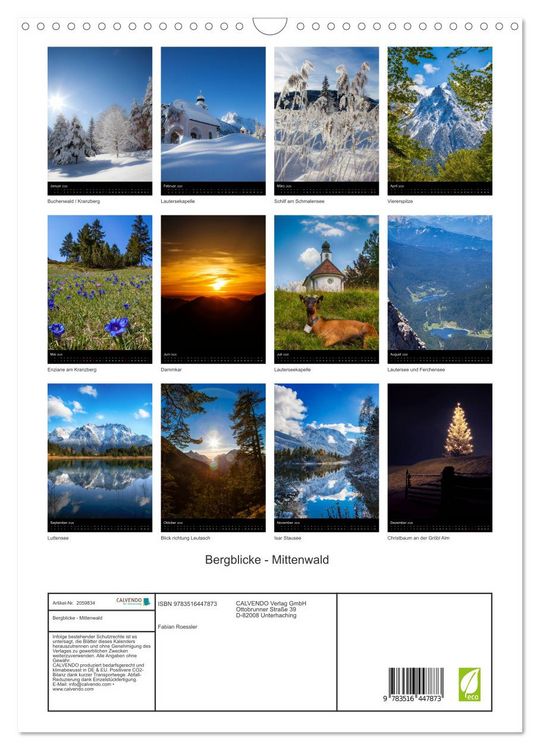 Produktbild: Bergblicke - Mittenwald (Wandkalender 2026 DIN A3 hoch), CALVENDO Monatskalender