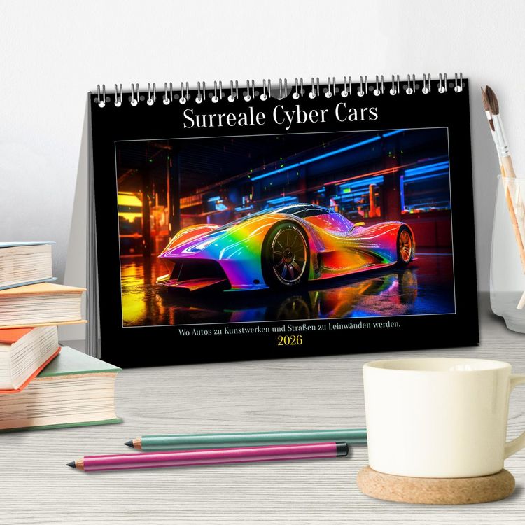 Produktbild: Surreale Cyber Cars (Tischkalender 2026 DIN A5 quer), CALVENDO Monatskalender